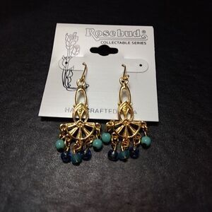 Rosebud handcrafted blue bead earrings